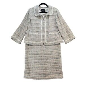 St. John Couture‎ Knit Tweed Skirt Suit Set Multicolor Pastel Metallic sz 14/16